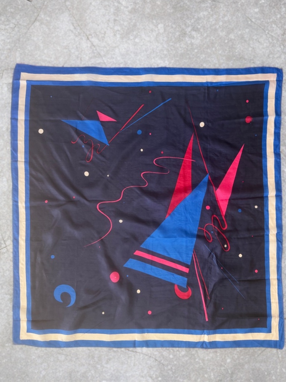 Vintage Blue & Pink Abstract Silk Scarf